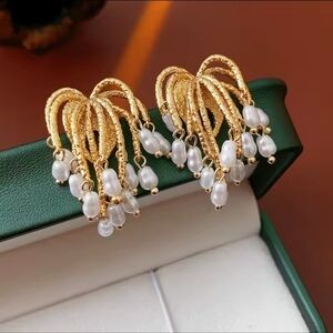 Gold and White Pearl Earrings